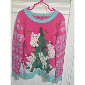 33 Degrees Youth M (8) Christmas Tree and Kittens Cats Sweater